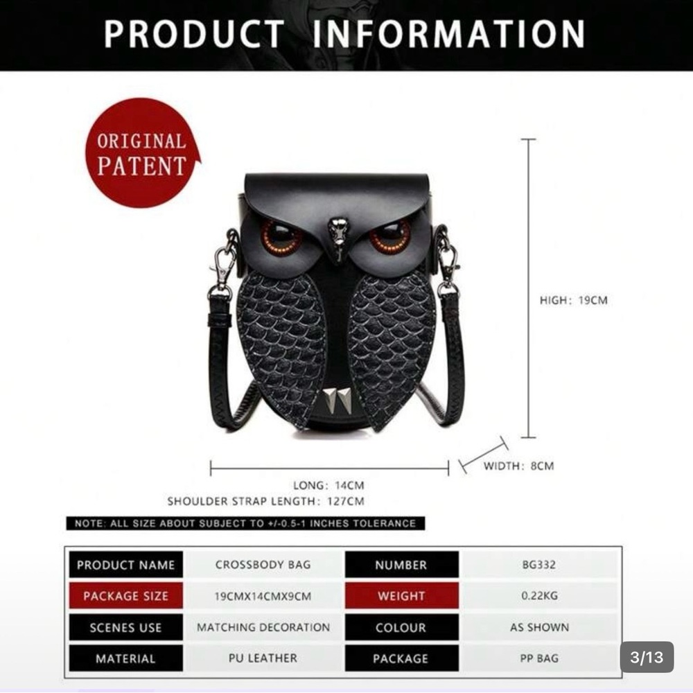 Chic Black Owl Crossbody Bag - Picture 2 of 4